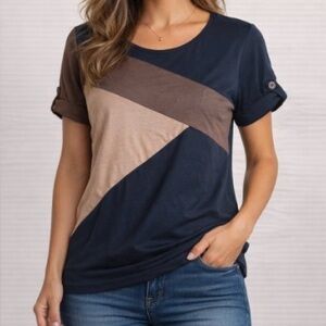 Vintage Rose Color Block Top NWT | Tan Brown Black | Size Large